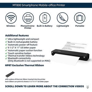 HPRT Wireless Bluetooth Portable Printer+Case+Ribbon 3 in 1 by Thermal Transfer